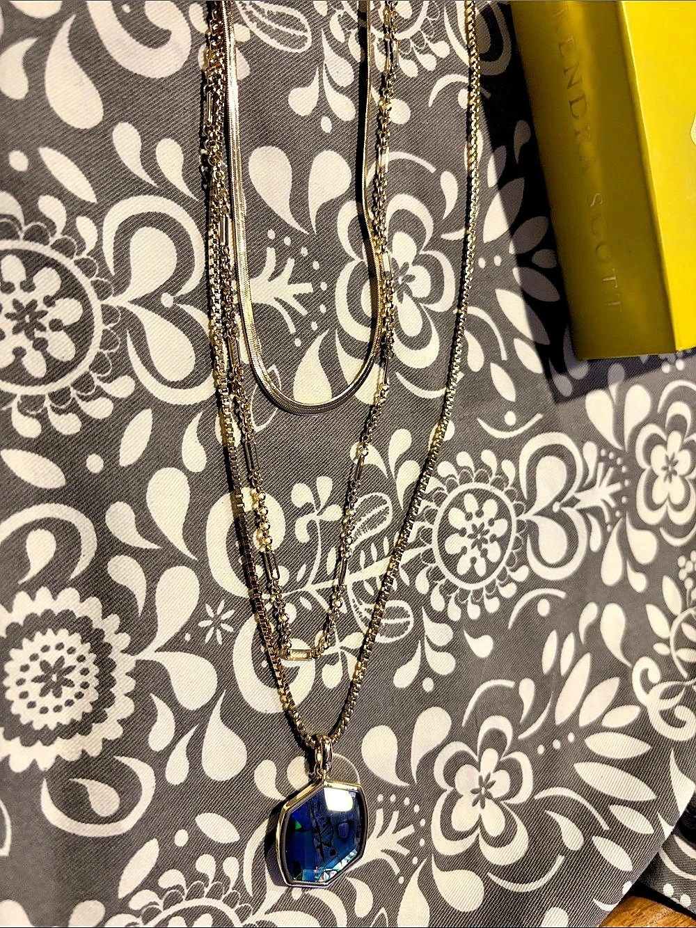 Kendra Scott Davis Triple Strand Necklace Gold & Blue